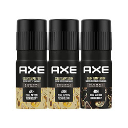 AXE Gold Temptation, 150ml (Pack of 2) and Dark Temptation, 150ml and Deodorant, 150 ml (value pack of 3) for Men