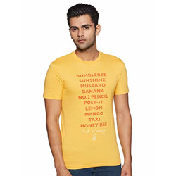 United Colors of Beneton Men's Printed Regular fit T-Shirt (19P3096J3000I_R51_L_Yellow L)