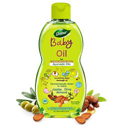 Dabur Baby Oil: Non - Sticky Baby Massage Oil with No Harmful Chemicals | Contains Jojoba, Olives & Almonds | Hypoallergenic & Dermatologically Tested with No Paraben & Phthalates - 200 ml