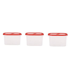 SIMPARTE 360 Stackable BPA-Free Modular Design Air Tight Kitchen Storage Container Set for Rice | Dal | Atta | Flour | Cereals | Pulses | Snacks (Blushing Red, 1200 ml) - Set of 3 (Plastic)