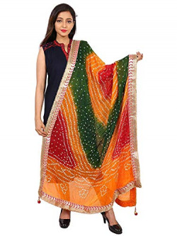 beriya fashion Women's Silk Bandhej Multicolor Dupatta(Multicolor)