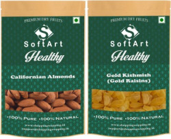 Soft Art Healthy Californian Badam Gold Kishmish (500g Each) Gold Raisins, Almonds(2 x 500 g)