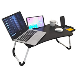 Savya home Multi-Purpose Laptop Table with Drawer/Bed Table/Wooden Foldable Bed Table/LAPDESK/Study Table/Portable Table (Black and Silver Stripes)