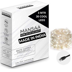 MANSAA 3 MTR 30 LED USB String Light for Decoration (Cool White (10ft, 30leds), 1)