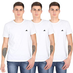 SparrowHawk Plain Regular Fit Solid White Combo Pack T Shirts for Men (Pack of 3) Medium