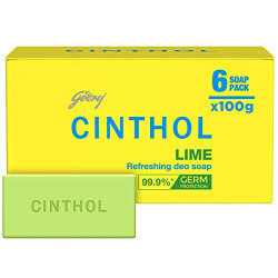 Cinthol Lime Bath Soap - 100g (Pack of 6) | Lemony Deo Fragrance | Grade 1 Soap | For All Skin Types