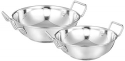 Amazon Brand - Solimo Stainless Steel Induction Bottom Kadhai Set size 22 cm, 27 cm (2 pieces, 2 Liters, and 3.6 Liters)