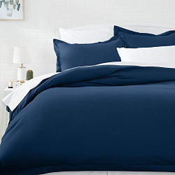 AmazonBasics Microfiber Duvet Cover Set - Twin/Twin XL, Navy Blue (167.6 cm X 228.6 cm) Duvet Cover and (50.8 cm X 66 cm) Pillow Cover, Solid