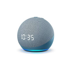 Amazon Echo Dot 4th Gen with clock | Smart speaker with powerful bass, LED display and Alexa (Blue)
