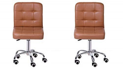 Da URBAN Cadbury Pack of 2 Height Adjustable & Revolving Bar Stool / Kitchen Chair with Wheels (Beige)
