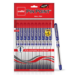 Cello Pinpoint Ball Pen - Blue | Pack of 10 | Lightweight Ball Pens | Exam Pens with Grip | Ball Pens for Students | ball pens set for School and Office | Blue Ball Pens | Cello Stationery