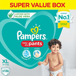 Pampers All round Protection Pants, Extra Large size baby diapers (XL) 136 Count, Anti Rash diapers, Lotion with Aloe Vera