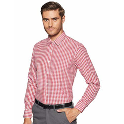 Max Men's Checkered Slim Fit Formal Shirt (FBWTPA18006_Red S)