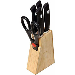 SIXSIGMA Kitchen Knife Set with Wooden Block and Scissors, Knife Set for Kitchen with Stand, Knife Set for Kitchen use, Knife Holder for Kitchen with Knife 5-Pieces(Black)