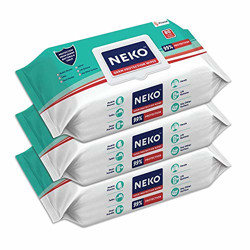 NEKO Germ Protection Wipes 80s Lid Pack | disinfectant wipes | skin friendly | 99% protection | use on skin & multiple surfaces at home, office, in car and out of home| contains BKC | aloe vera enriched | large sized wipes 200mm x 200mm | Pack of 3