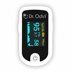 Dr. Odin Pulse Oximeter Fingertip +PI FS20E, with Pulse Sound OLED Display Alarm Alert, Oxygen Saturation Monitor and SPO2 Function (White and Black)