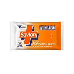 Savlon Germ Protection Wet Wipes - 10 Wipes | Multi Purpose | Fights Germs on Hands, Body and Surfaces | Easy to Carry | Use at home, office, in car and out of home