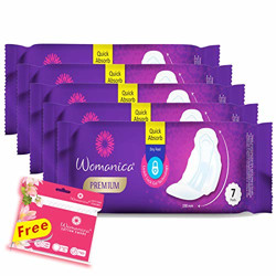 Womanica Quick Absorb PREMIUM- Regular Size Sanitary Pads/Napkins (35 counts, Pack of 5) for Women,girls With Free Gift 100 Tips Cotton Buds