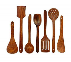 Classic Shoppe Wooden Serving and Cooking Spoons Wood Brown Spoons Kitchen Utensil Set of 7