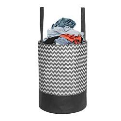 PrettyKrafts 45L Non Woven Wave Printed Round Foldable Large Laundry Bag/Basket With Lid & Handle, Freestanding Cloth Storage Organizer for Bedroom, Bathroom (36x36x45cm, Black & White, Set of 1)