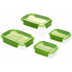 Amazon Brand - Solimo Rectangular Storage Container Set, 1.76 Litre, Set of 4, Green
