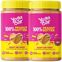 Yogabar 100% Peanut Butter | All Natural Unsweetened Peanut Butter , 2 x 350g | Yummy & Creamy Peanut Butter made from Slow Roasted Peanuts in Small Batches | Non-GMO, Vegan, Keto & High Protein Peanut Butter 700 g(Pack of 2)