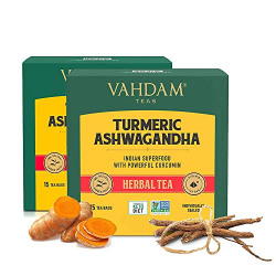 VAHDAM - Organic Turmeric ashwagandha Tea - 15 Herbal Tea Bags | Herbal Tea for Weight Loss |Immunity Boosters for Adults | 100% Organic Tea , 15 Pyramid Tea Bags