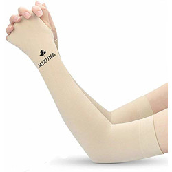 MIZUNA Unisex UV Sun Protection Cooling Arm Shield Men & Women Compression Sports Tattoo Cover Up Sleeves Navy Biege
