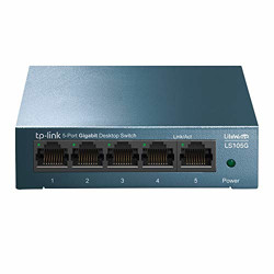 TP-Link LS105G 5-Port Desktop/Wallmount Gigabit Ethernet Switch, Ethernet Splitter, Plug & Play, 10/100/1000 Mbps RJ45, Steel Case