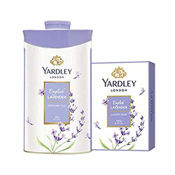 Yardley London English Lavender Luxury Soap for Women, 100g (Pack of 4) + Yardley London English Lavender Perfumed Talc for Women, 100g