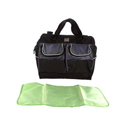 Mee Mee Compact Baby Diaper Travel Bag With Multiple Pockets (With Changing Mat, Black w/Green lining)