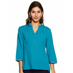 Amazon Brand - Myx Women's Solid Regular Fit 3/4 Sleeve Shirt (POPTP013_Teal X-Small)