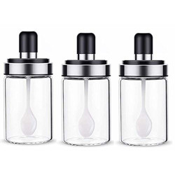 Insignu Borosilicate Glass Food Storage Spice Jars Pickle Jar with Spoon 250 ML-Set of 3