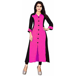 Dhruvi Trendz Women's Full Sleeve Rayon Straight Stitched Plain Kurti (Pink, Large)