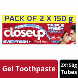 Closeup Everfresh+ Anti-Germ Gel Toothpaste Red Hot, Save Rs. 20, 2x150 g