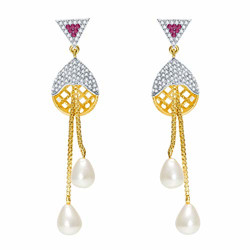 Aadita Latest Ethnic Gold Plated and American Diamond Drop Earrings for Women (Golden) (DT2727ER)