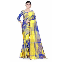 PURVAJA Art Silk with Blouse Piece Saree (Multi-Blue-Yellow-KA 5.5 M)