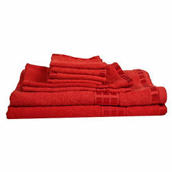 Eurospa Set of 8 Cotton Bath + Hand + Face Towel Set Red