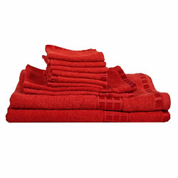 Eurospa Set of 10 Cotton Bath + Hand + Face Towel Set Red (SPDHFCB144MNM10)