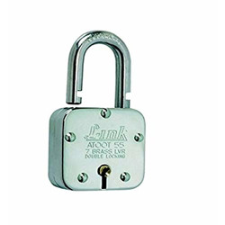 Link ATOOT_55 Double Locking 55mm Steel Lock with Hardened Shackle & Brass Lever, Silver
