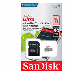 SanDisk Ultra 16GB UHS-I Class 10 MicroSDHC Memory Card Up to 80mb/s SDSQUNC-016G with adapter