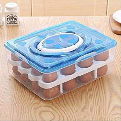 Anadi Portable Double Layer 32 Egg Tray with Lid Storage Box Holder/Food Airtight Storage Container Plastic Case Box/Vegetable Refrigerator Storage Basket with Handle for Kitchen (Multi Color)