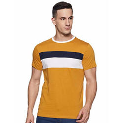 Amazon Brand - Symbol Men's Solid Regular Fit Half Sleeve Cotton T-Shirt (AW19TEE41_Amber Gold_Xl)