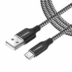 E-COSMOS 6ft 3.1 Amp Nylon Braided Micro USB Cable for Android Devices (Black and White)…