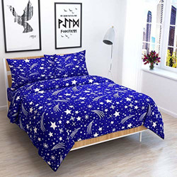 ENGUNIAS Present lite Weight 154 TC Double Bedsheet with 2 Free Maching Pillow Covers Size 90 by 90 inch Color-Lite Bue Design - Blue Star