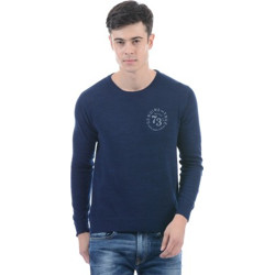 Pepe Jeans Solid Round Neck Casual Men Blue Sweater