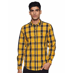 United Colors of Benetton Men's Checkered Slim fit Casual Shirt (19A5DB06U008I_901_M_Yellow M)