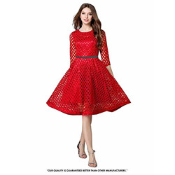 Pop Mantra net a-line Dress (30036_Red_X-Large)