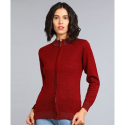Remanika Self Design High Neck Casual Women Maroon Sweater