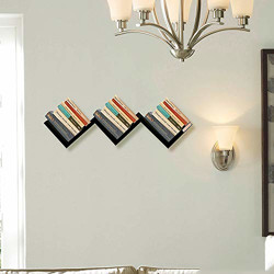 Klaxon W Shape Decorative Wooden Storage Wall Shelves (Black)